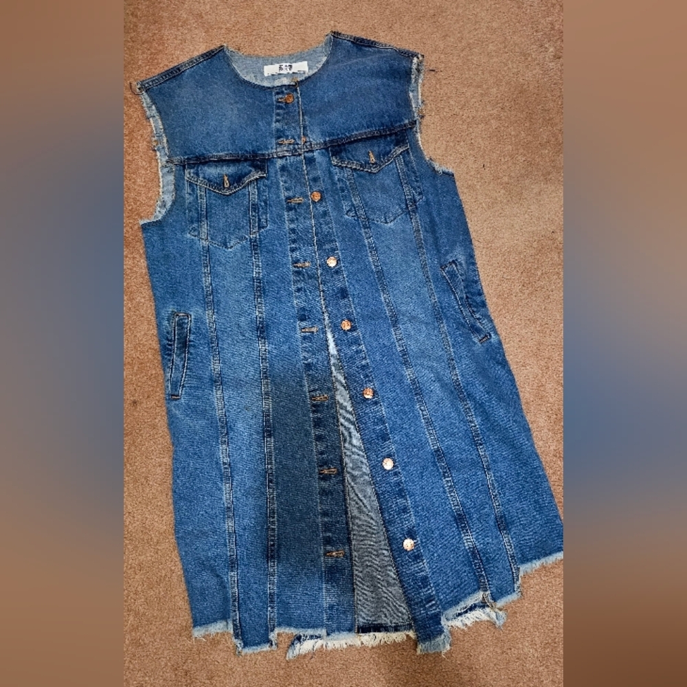 Zara Blue Denim longline Midi Dress/vest